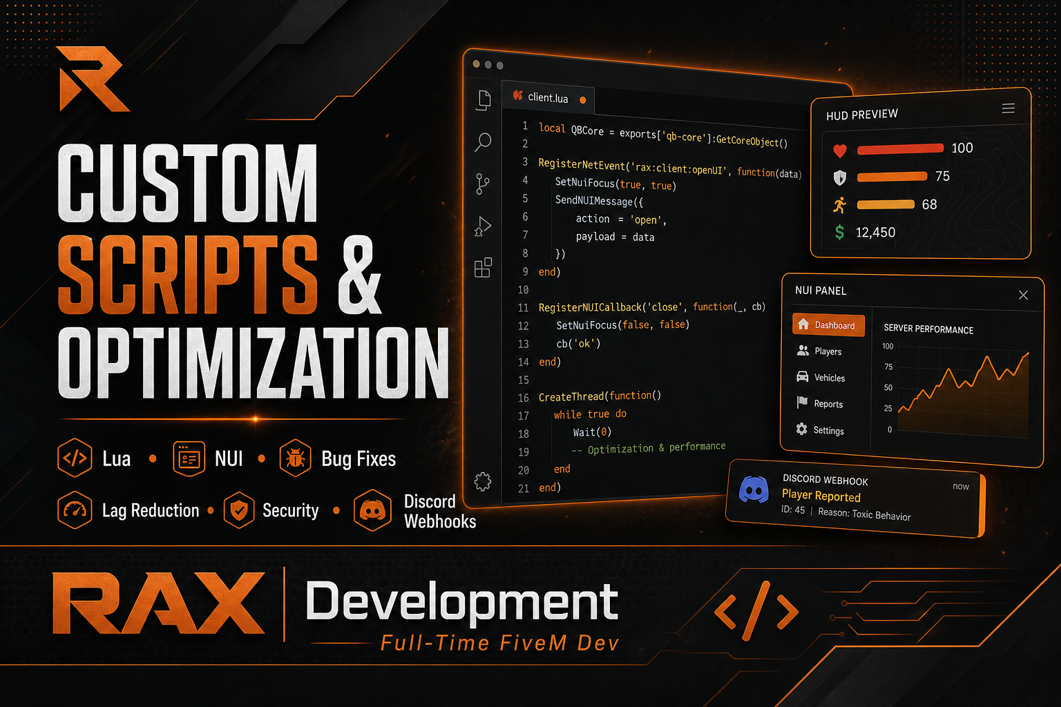 Custom FiveM Lua scripts and NUI development